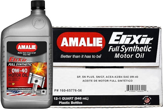 AMALIE Elixir 0W-40 Full Synthetic Motor Oil (160-65776-56) 1 Quart Bottle, Pack of 12 | Made in USA