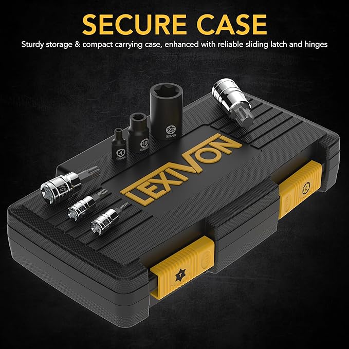LEXIVON Master Torx Bit and Socket Set, Premium S2 Alloy & Cr-V Steel | 25-Piece, Bit Socket T8-T60 & E-Torx E4-E22 | Heavy-Duty Storage Case (LX-148)