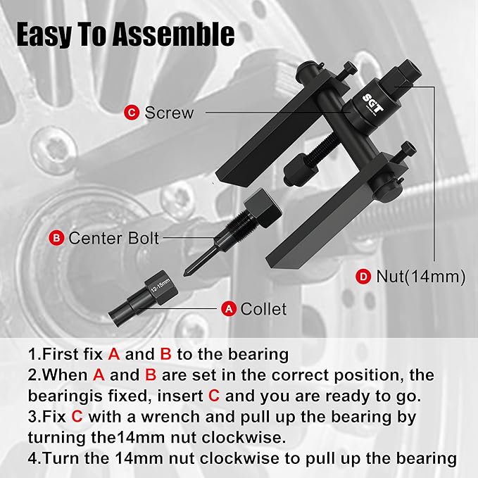 SGT 14pcs Blind Hole Collet Bearing Puller Set,Internal Bearing Extractor Puller Kit,Motorcycle Bicycle Wheel Bearing Removal Tool,Slide Hammer Bearing Puller with Expandable Collets 8-32mm