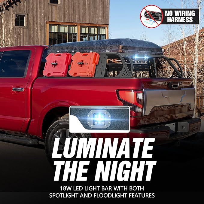 13.8" High Overland Bed Racks Truck Cargo Carrier Compatible with 2016-2024 Nissan Titan with 2 LED Lights and Bed Rails, Full-Size Truck Rear Ladder Rack Back Cross Bars