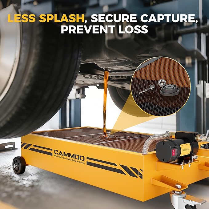 20 Gal Electric Oil Drain Pan, 110V High-Flow Pump, 9.8 FT Hose, 200 W Motor, 2 Locking Swivel Casters and 2 Directional Wheels Stable, Folding Handle, Heavy-Duty for Trucks, RVs, SUVs, Yellow