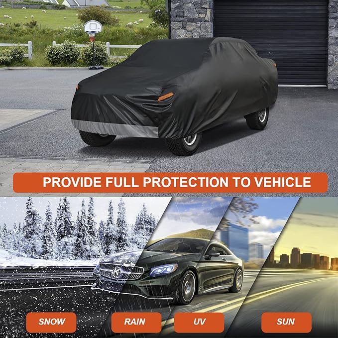 Kayme 7 Layers Truck Cover Waterproof All Weather,Universal Fit Chevy C10 S10, Ford F100, Dodge Dakota,Etc. Heavy Duty Outdoor Pickup Cover Sun Uv Rain Protection, (Length Up to 210 inch) M/Black