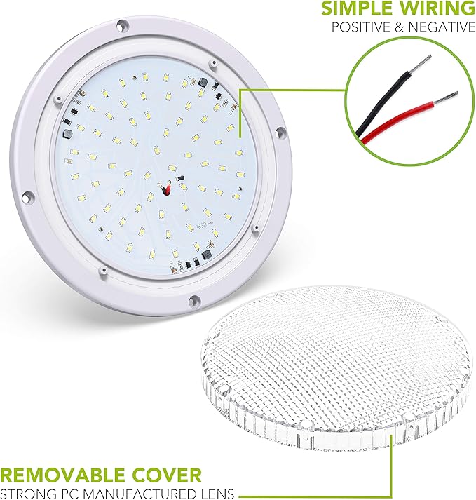 Leisure LED RV Trailer Camper 5th Wheel White 8.5" Round Scare Porch 12V LED Light 600 LM