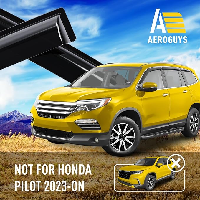 Extra Durable Window Deflectors Tape-On Window Visors Rain Guards Fit for Honda Pilot 2016-2022, Sun Visors, Wind Vent for Shades, Exterior Car Accessories - 6pcs. AG0842