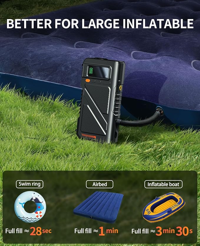 8000A Jump Starter with Air Inflator & Deflator Compressor, 9-in-1 Portable 12V Car Jump Box Power Pack for All Gas/12L Diesel Engine with 150PSI Tire Inflator & Extended Jumper Cable