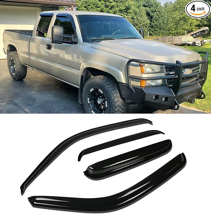 94044 Sunproof Waterproof Side Rain Guards, 4pcs Protective Replacements Wind Deflector Set, Window Visors fit for 1999-2006 Chevy Silverado & GMC Sierra 1500/2500/3500/2500HD Extended Cab