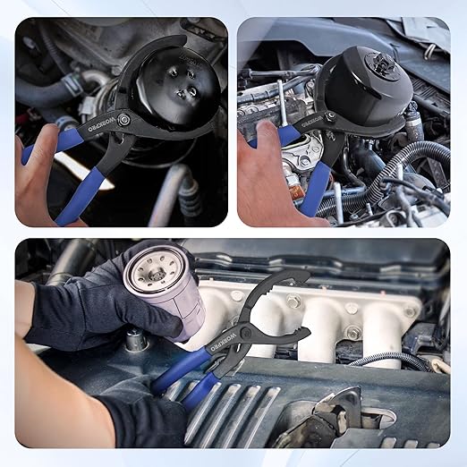 WORKPRO 12-inch Oil Filter Plier and Flexible Oil Funnel Set for Quick and Clean Automotive Oil Change, Durable Silicone Funnel with Shape Retention, Adjustable Anti-Slip Oil Wrench for Effortless Use