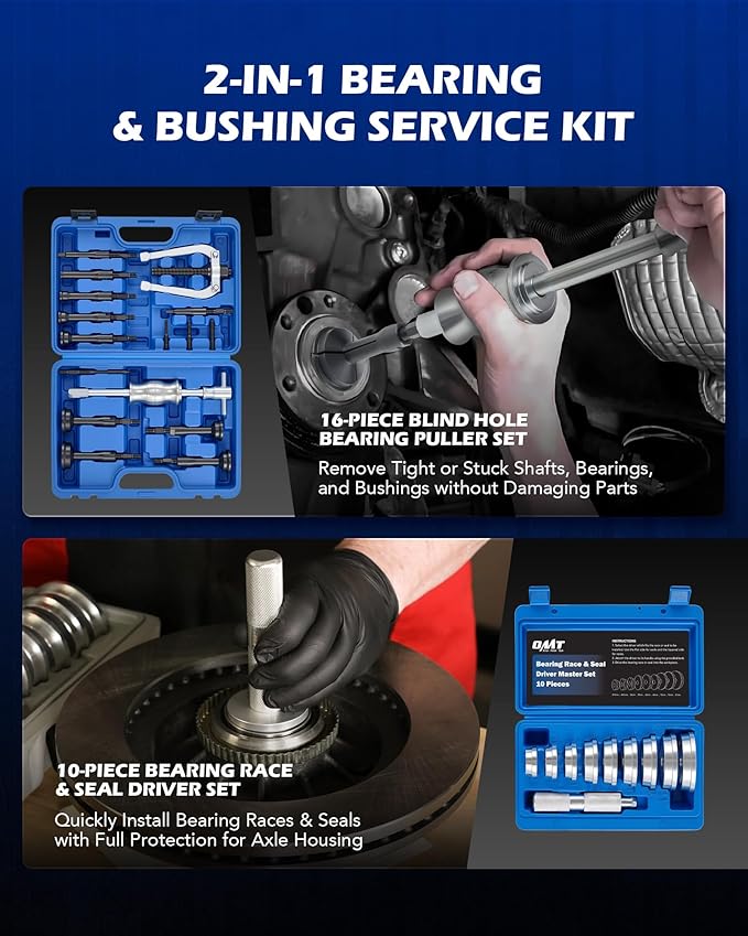 Orion Motor Tech Bearing Press Kit & Blind Hole Collet Bearing Race and Seal Puller Extractor Kit, 26pc Bearing Remover & Installer Kit with 10 Split Collets 9 Driver Discs, Bearing Puller Set
