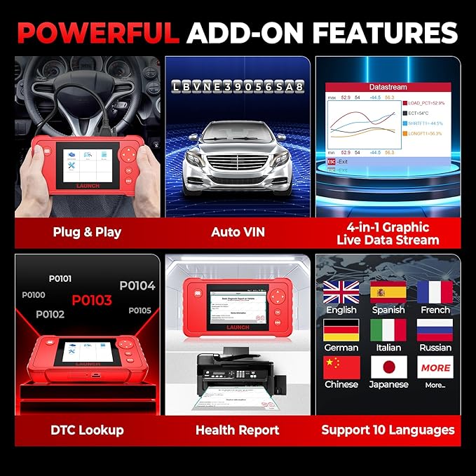 LAUNCH Creader VII+ V2.0 OBD2 Scanner, 2025 New Engine/Transmission/ABS/SRS Diagnostic Scan Tool With Oil Reset/Throttle Adaption/SAS Relearn, Check Engine Code Reader, Full OBD2, Lifetime Free Update