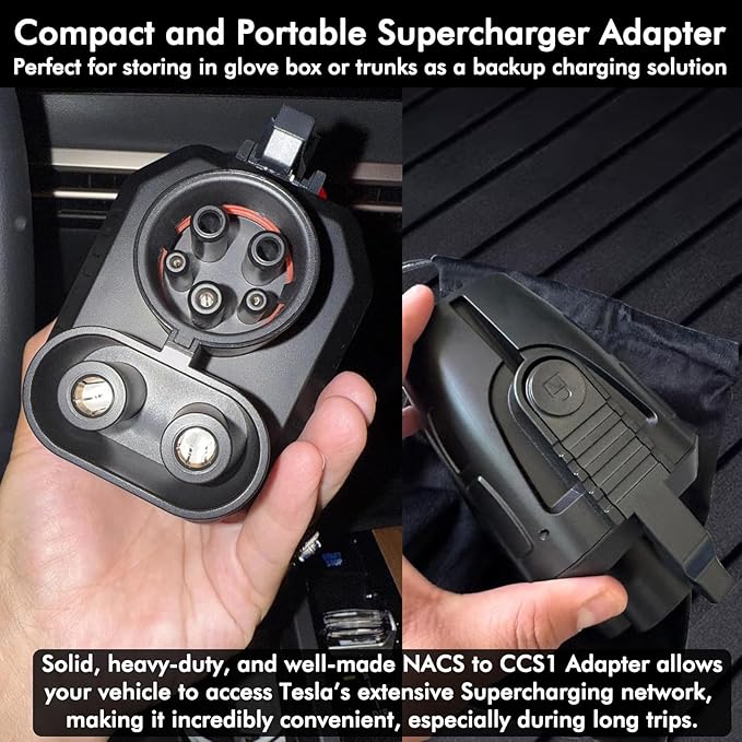 NACS to CCS Adapter for Fast Charging CCS1 EV in Tesla V3/V4 Supercharger, Max 500A 1000V NACS DC Adapter for Road Trip Charge Backup, Dual Locks for Sturdy Secure Connection