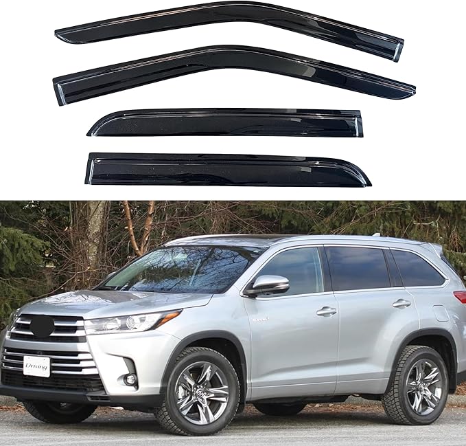 KPY Window Visor Compatible with Toyota Highlander 2014-2019, 4PC Rain Guard Side Window Vent Deflectors Tape-On Mugen Style, 2014 2015 2016 2017 2018 2019
