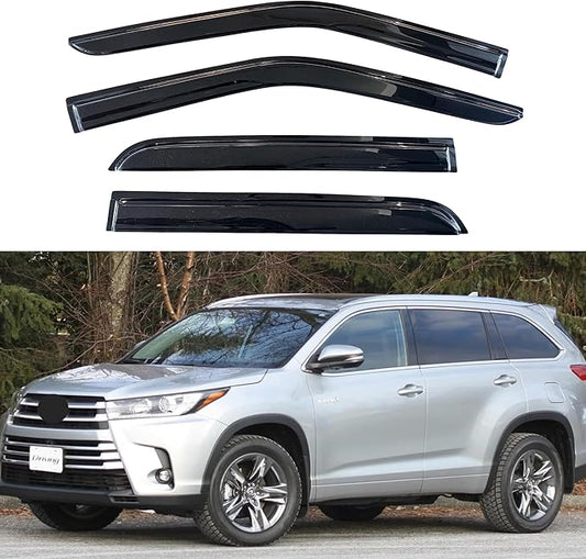 KPY Window Visor Compatible with Toyota Highlander 2014-2019, 4PC Rain Guard Side Window Vent Deflectors Tape-On Mugen Style, 2014 2015 2016 2017 2018 2019