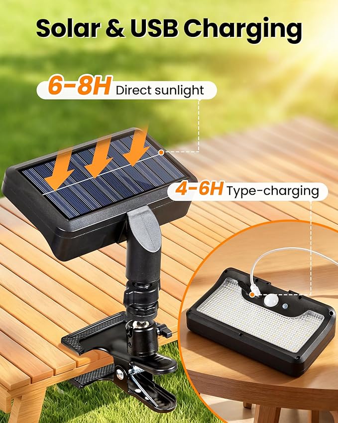 Clip on Solar RV Lights Exterior, 600LM RV Outdoor Lights with Motion Sensor, USB & Solar Dual Charging, 3000/5000/6000K Remote Control RV Porch Light for Camper, Motorhome, Trailer, Camping (1 Pack)