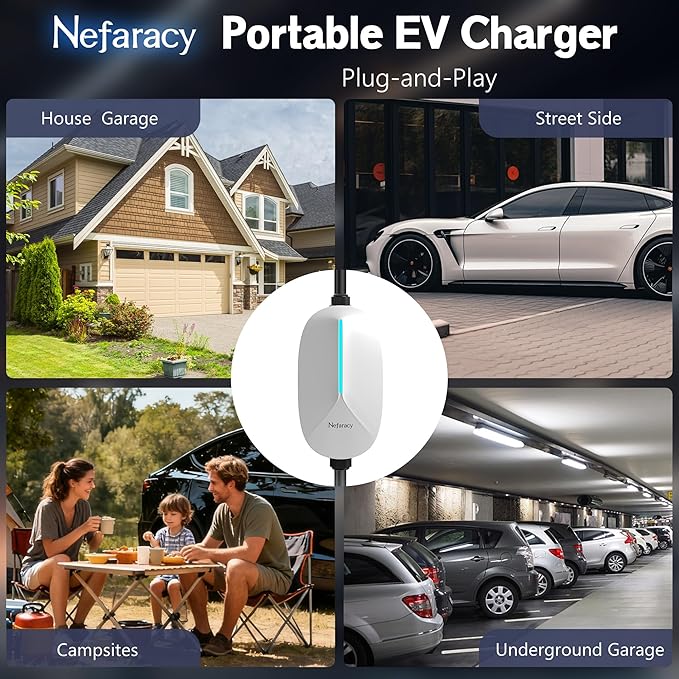 Level 1/2 EV Charger for with Tesla 16A Amp 110V-240V Portable Mobile EV Charger with 20FT Cable, NEMA 6-20 & NEMA 5-15 Plug, Home Electric Vehicle Charging Station for with Tesla Models Y/X/3/S