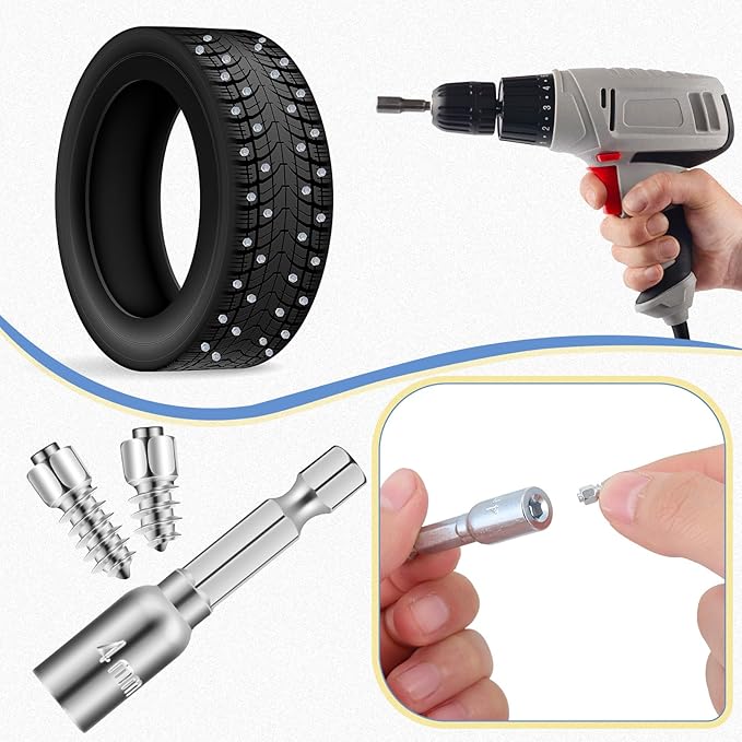 800pcs 4x12mm&4x9mm Carbide Screw Tire Studs Anti Slip Snow Tire Studs Wheel Tyre Anti Ice Snow Spikes for SUV/tractor/ATV/UTV/motorcycle, with Installation Tool