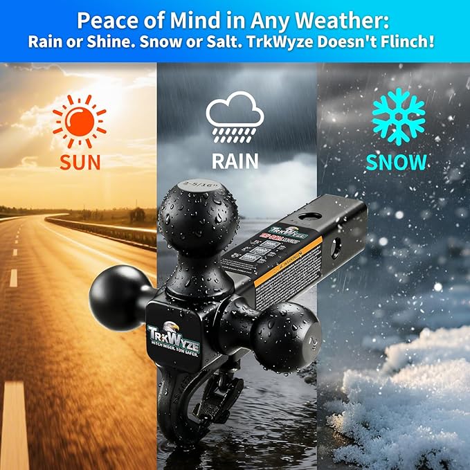 Trailer Hitch, Tri Ball Hitch with Tow Hook, 1 7/8 Ball Hitch, 2 inch Ball Hitch, 2 5/16 Ball Hitch, Premium Black E-Coat, Rust Resistant 2 inch Receiver Hitch, 10,000 lbs GTW