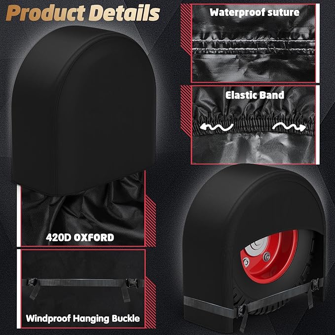 K-Musculo RV Tire Covers 4-Pack, Waterproof Wheel Covers for RV Wheel Travel Trailer Camper Truck SUV, Fit 33-35 Inch Tire Diameter (Black)