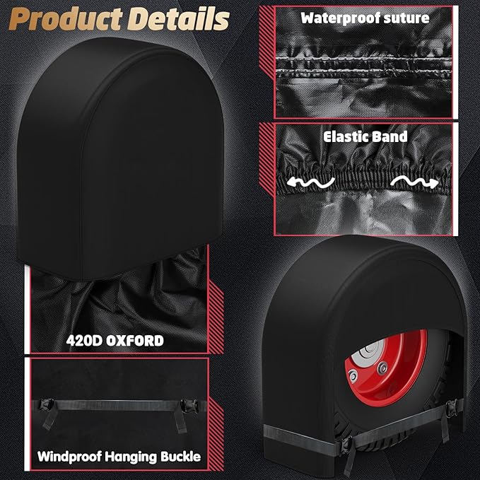 K-Musculo RV Tire Covers 2-Pack, Waterproof Wheel Covers for RV Wheel Travel Trailer Camper Truck SUV, Fit 19-22 Inch Tire Diameter (Black)