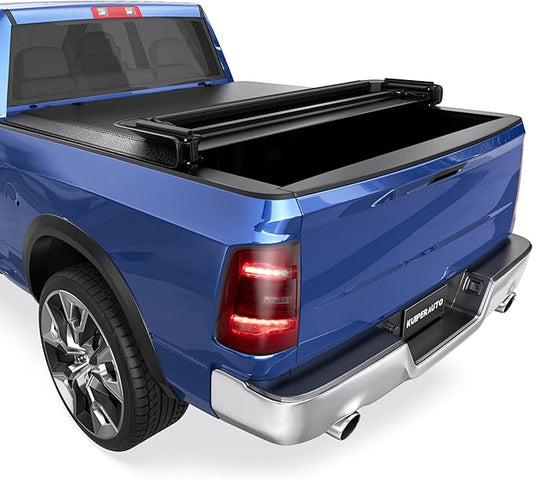 Soft Quad 6.4 FT Soft Tonneau Cover Compatible for 2002-2025 Dogde Ram 1500(Incl. 2019-2024 Classic & 2019-2025 New Body Style) W/o Ram Box Truck Bed Cover