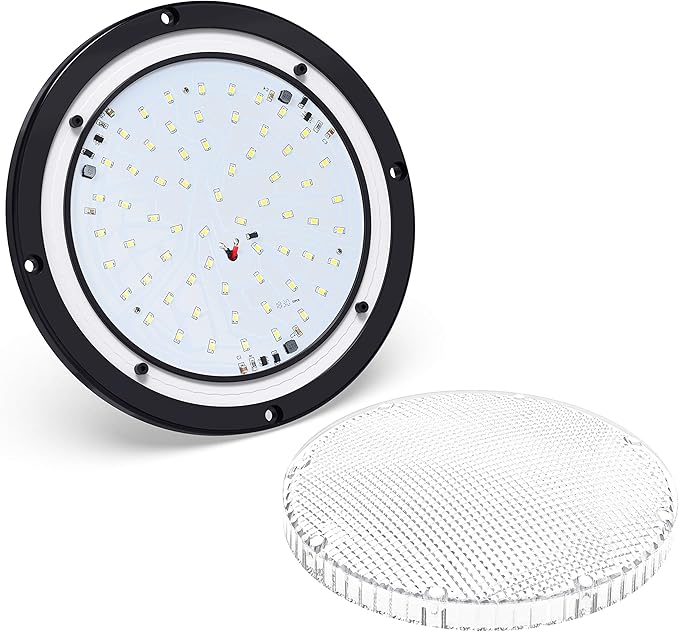 Leisure LED RV Trailer Camper 5th Wheel Black Housing 8.5inches Round Scare Porch 12V LED Light 600 LM (Black LED Light)