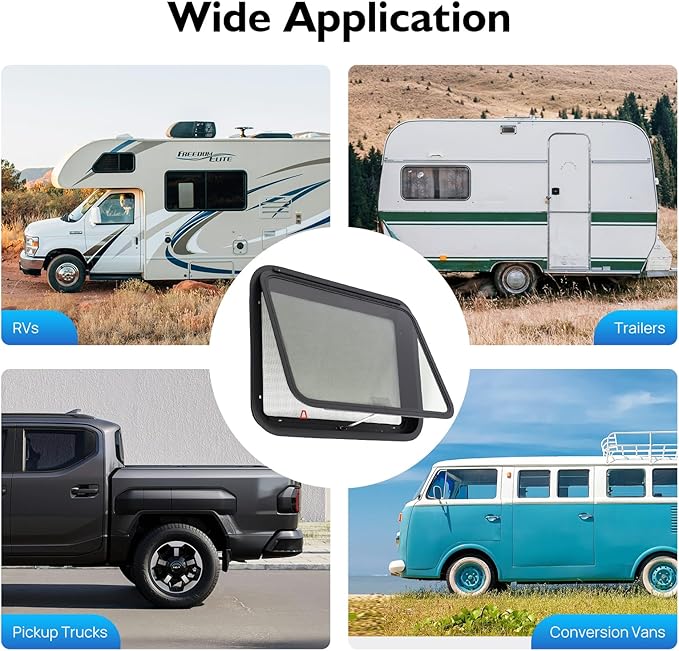 RV Exit Window - 30” W x 22” H Camper Window Ultra Thick Tempered Glass Emergency Window with Trim Kit - 90°Opening, Weather-Resistant for RVs, Trailers, Pickup Trucks