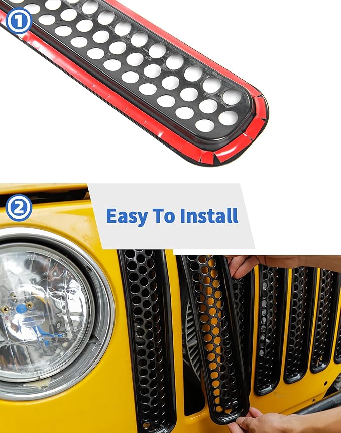7Pcs Front Grille Inserts Guard for Jeep Wrangler TJ 1997-2006 Black Front Grille Mesh Cover Guard Clip-in Trim Cover, Black