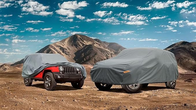 Kayme Heavy Duty Jeep 2dr Car Cover, Custom Fit Jeep Wrangler 2 Door CJ YJ JK JL Waterproof All Weather for Automobiles, Full Car Cover - Sun, Rain & UV Protection
