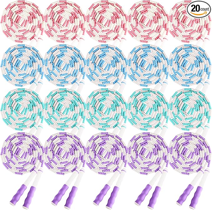 Yunsailing 20 Pack Jump Ropes for Adults Kids, 9.2 Feet Adjustable Length Free Segmented Skipping Rope Bulk Soft Beaded Jumping Ropes for Women Men Exercise Training Workout Weight Loss