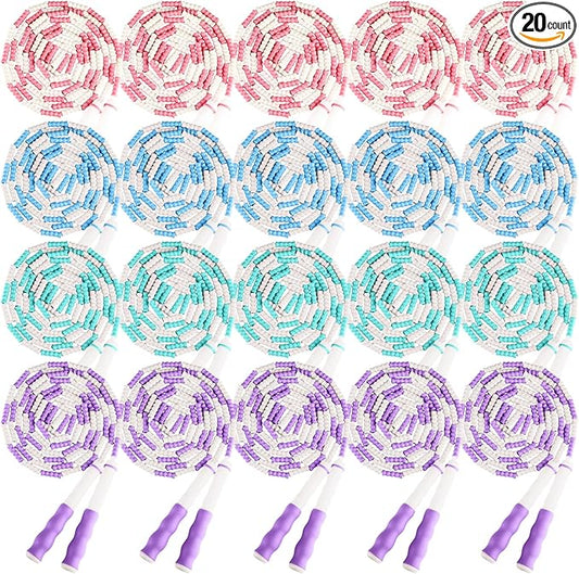 Yunsailing 20 Pack Jump Ropes for Adults Kids, 9.2 Feet Adjustable Length Free Segmented Skipping Rope Bulk Soft Beaded Jumping Ropes for Women Men Exercise Training Workout Weight Loss