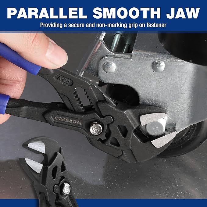 WORKPRO 7-Inch Pliers Wrench, CR-V Construction Wrench Pliers, Adjustable Parallel Smooth Jaw Pliers, Black Finish, Groove Lock Mechanism