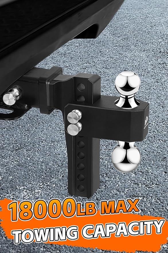 METOWARE Adjustable Trailer Hitch - Aluminum Tow Hitch Fits 2.5-Inch Receiver - Heavy Duty Drop Hitch with 8-Inch Drop/Rise for Truck (18,000 LBS GTW), Double Stainless Steel Locks & Hitch Pin (Black)