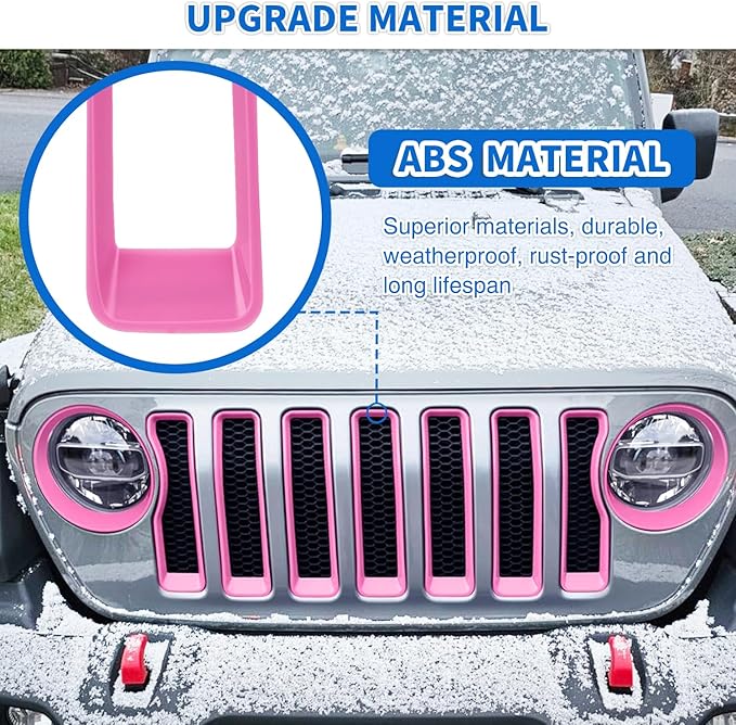 Nilight Grill Inserts fit for Jeep Wrangler Front Grille Inserts Headlight Cover Set for JL JLU Unlimited Sport SportS 2018 2019 2020 2021 2022 2023 Grille Bezels Trim Exterior Accessories Pink 9 Pcs