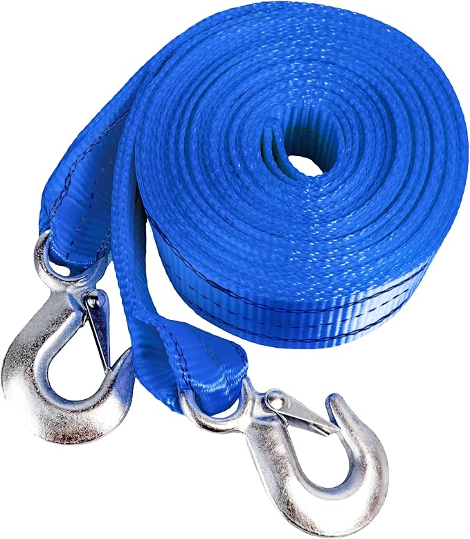 HFS(R) Heavy-Duty Tow Strap with Hooks | 10,000-Pound Capacity | Woven Polyester Webbing | HD Truck Recovery, ATV Towing, Vehicle Rescue | Reliable Tow Rope Versatile Applications (2inch X 20FT Blue)