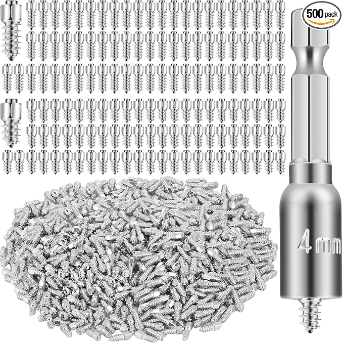 500pcs 4x12mm& 4x9mm Carbide Screw Tire Studs Anti Slip Snow Tire Studs Wheel Tyre Anti Ice Snow Spikes for Suv/tractor/atv/utv/motorcycle, with Installation Tool