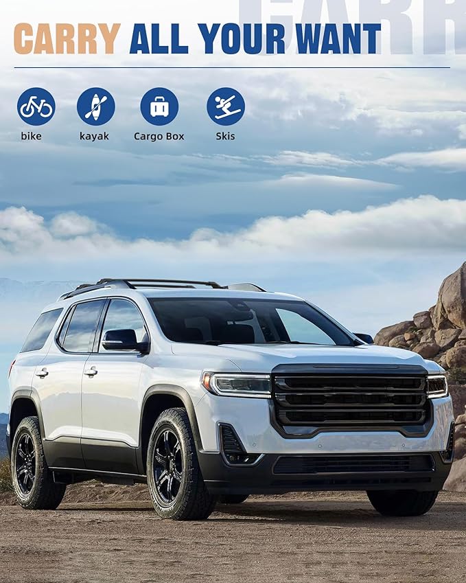 265lbs Lockable Heavy Duty Roof Rack Cross Bar for GMC Acadia 2017-2023 Cargo Bar Multi Functional Design for Bike Kayak Luggage