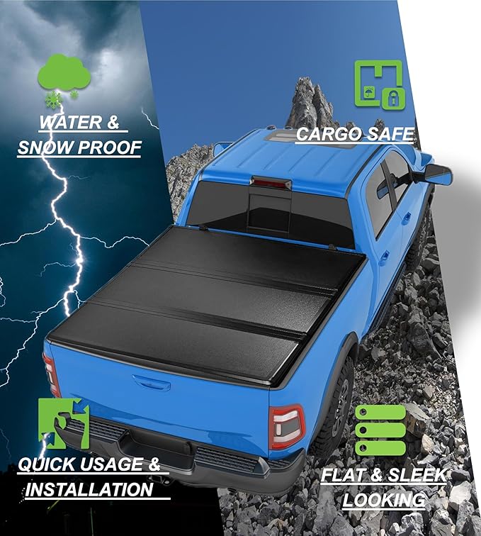EZ-COVER 6.4' Hard Tri-Fold Truck Bed Cover Compatible for 2002-2026 Dodge Ram 1500 | 2003-2026 Dodge Ram 2500 3500 FRP Tonneau Cover | Fleetside Without Rambox