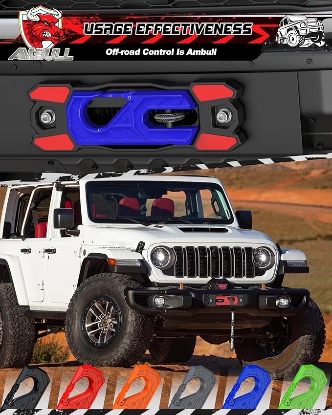 Winch Fairlead with Tow Hook, Aluminum Hawse Fairlead with Grade 80 Forged Steel Winch Hook, 33000lb Break Strength Winch Fairlead Hook Set for Off-Road Vehicle Recovery, BlackBlue