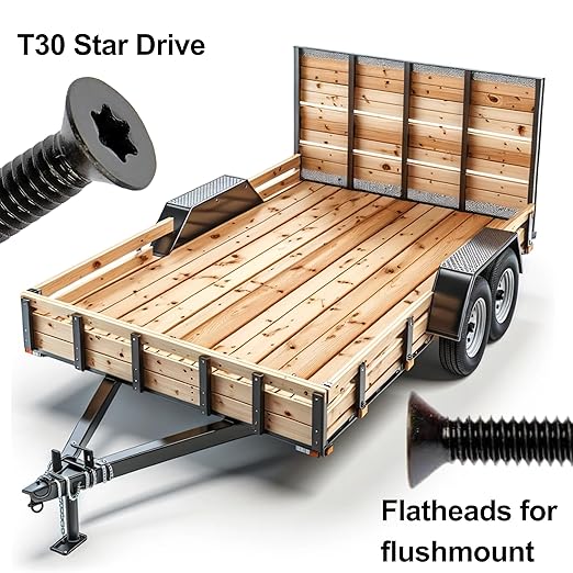 100pcs Trailer Deck Screws Self Tapping 2-1/2 in, 1/4-20 Thread, Flathead T30 Torx Wood to Metal Self Tapping Deck Screws for a Trailer