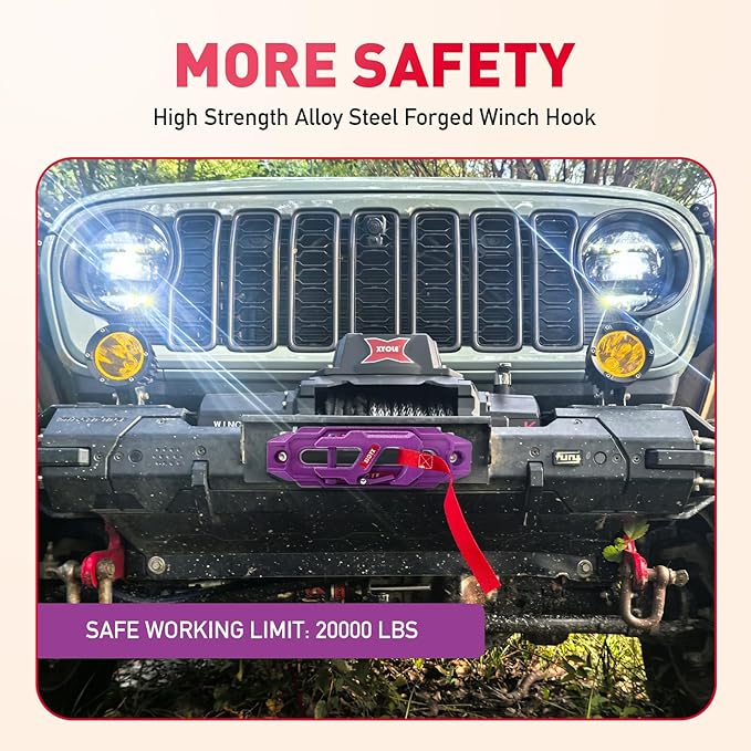 Winch Fairlead with Tow Hook,7075 Aluminum Hawse Fairlead with High Strength Alloy Steel Forged Winch Hook, 20000lb Winch Fairlead Hook (Purple)