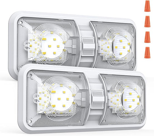 RV Lights Interior, 12 Volt Led Lights 1000LM, Camper Lights 8W, RV Led Lights Interior Fixtures 12V, RV Ceiling Dome Light with Switch for RV/Camper/Trailer/Boat/Car (Natural White, 2Pack).