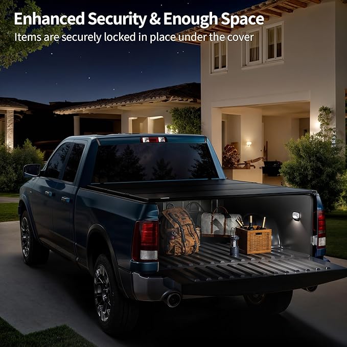 OEDRO FRP Hard Tri-fold Tonneau Cover Fits for Dodge Ram 1500 2009-2024 (Classic & New Body) 5.6ft Bed w/o Ram Box, Weather-Resistant