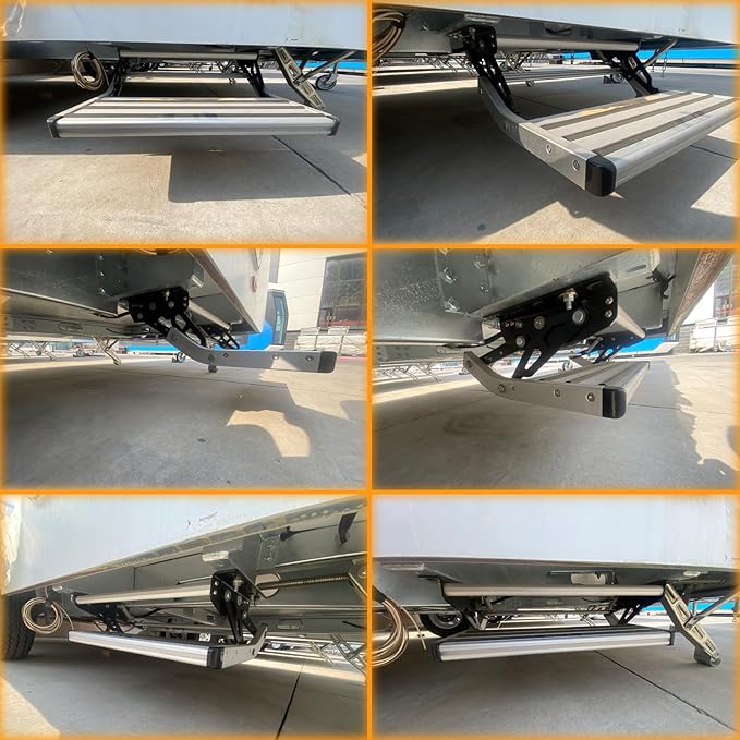 RV Steps, 1-Step, Manual Retractable RV Steps, 400 LBS Load Capacity, Foldable Aluminum Alloy Camper Steps, Thickened Steel Plate Trailer Steps, Non-Slip Design, Ideal for RV, Trailer, Camper