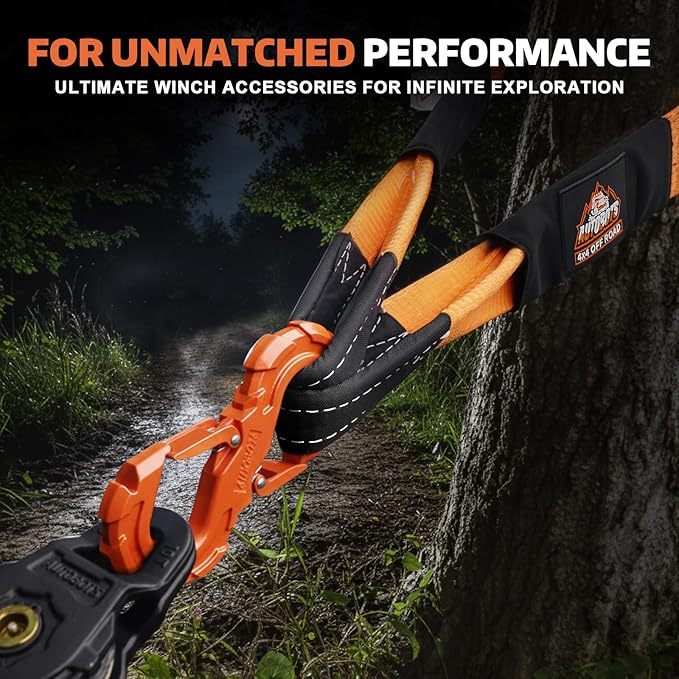 AUTOBOTS Tree Saver Strap 3" x 8' with S-Shaped Tow Hook，Heavy Duty Tow Strap 35300LBS Break Strength - Emergency Recovery Strap Winch Extension