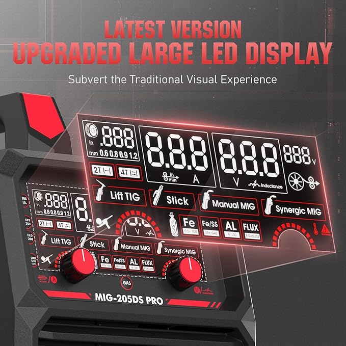 YESWELDER MIG-205DS PRO MIG Welder, 200Amp 110/220V Dual Voltage MIG Welding Machine, 5 in 1 Gas MIG/Flux Core MIG/Spool Gun MIG/Lift TIG/Stick Multiprocess Aluminum MIG Welder, Spool Gun Compatible