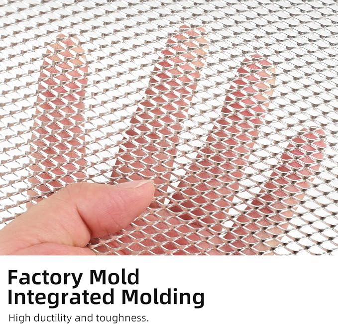 AggAuto 47x16 inches Car Pickup Truck Grill Mesh Spoiler Bumper Vent Aluminum Alloy Automotive Grille Insert Air Intake Racing Rhombic Hole 4x8mm Silver