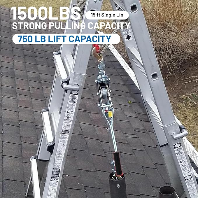 POLESTAR Come Along Winch, 1500 lbs Pull Capacity, 15 ft Steel Cable Hand Winch with 2 Hooks, Heavy Duty Dual Ratchet Cable Winch Puller, Automotive Towing Hoist Puller for Recovery, Moving, Securing