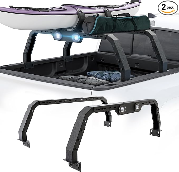 Adjustable 14.6-17.4" High Truck Bed Racks with 2 Led Lights Compatible with Tacoma/Tundra/Silverado 1500/ Sierra 1500/ Ram 1500/ Titan/Frontier/Canyon/Colorado/JT/Ford F-Series/Ranger