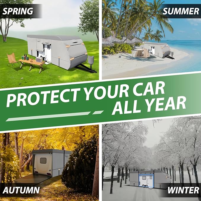 RV Cover, Camper Cover 24-27ft Vehicles, Motorhome and Travel Trailer Protection with Roof Cover, Heavy-Duty 8-Layer Waterproof Rip Resistant Anti-UV