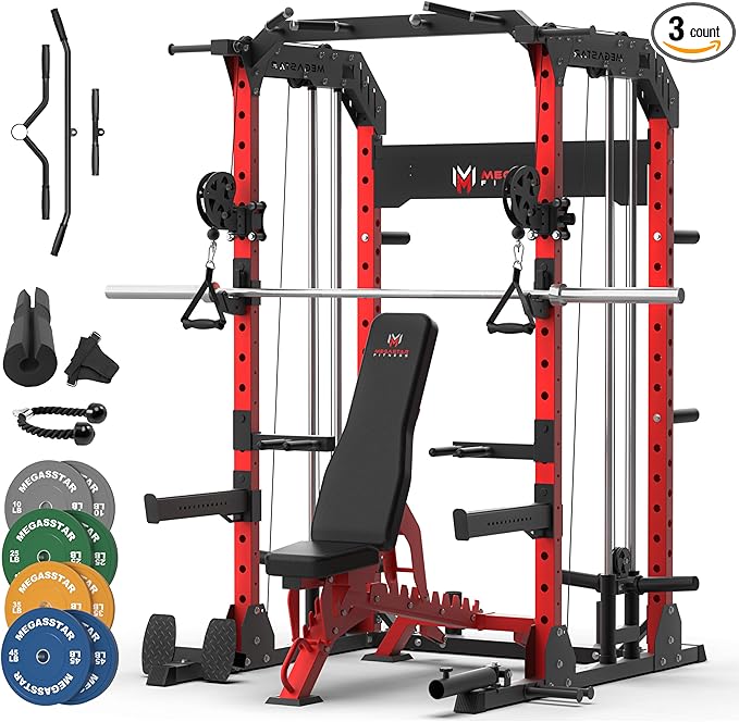 Power Rack Home Gym with Aluminum Pulley Set – 2000LB Capacity Multifunction Squat Rack with Cable Crossover, Includes 16 Professional attachments for Home Gym Strength Training, P63 Rampage