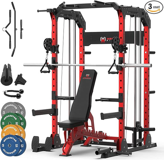 Power Rack Home Gym with Aluminum Pulley Set – 2000LB Capacity Multifunction Squat Rack with Cable Crossover, Includes 16 Professional attachments for Home Gym Strength Training, P63 Rampage